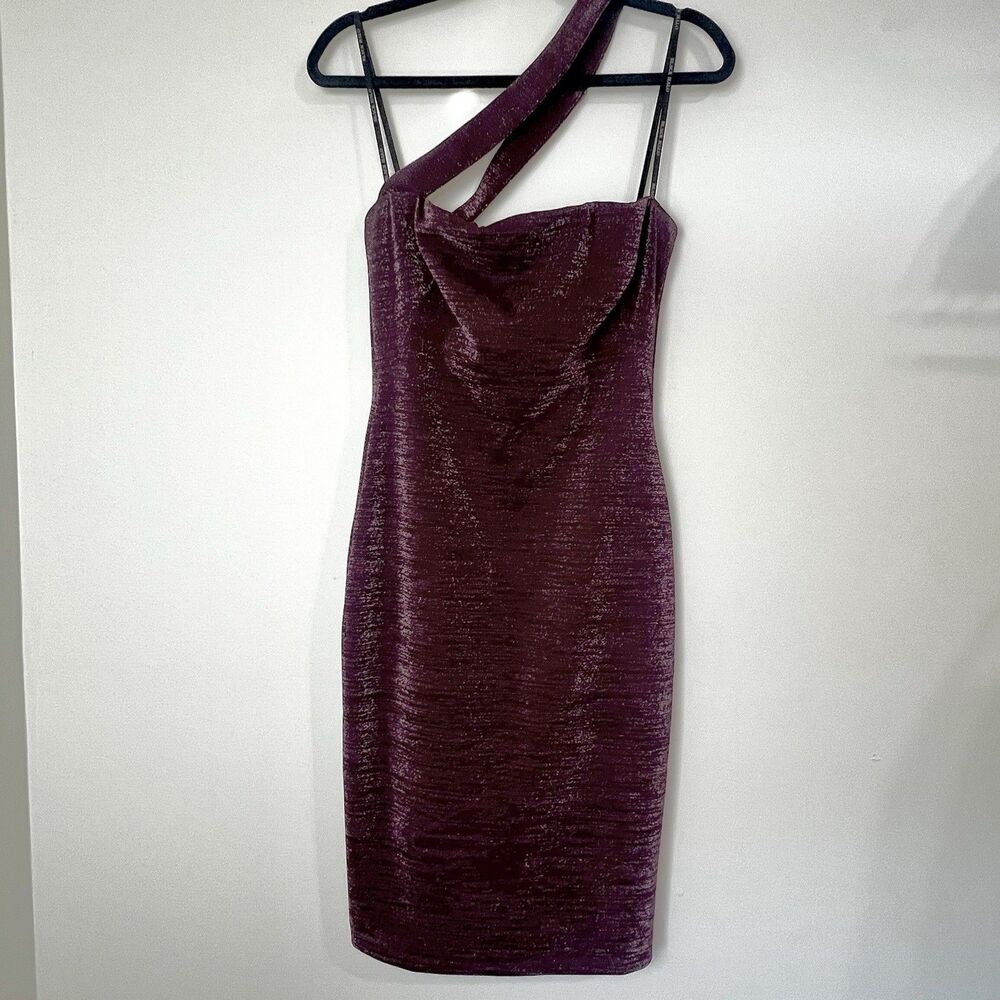 Black Halo Vintea Sheath Dress Plum Merlot Purple Metallic Cocktail Women’s 2 - Picture 3 of 16